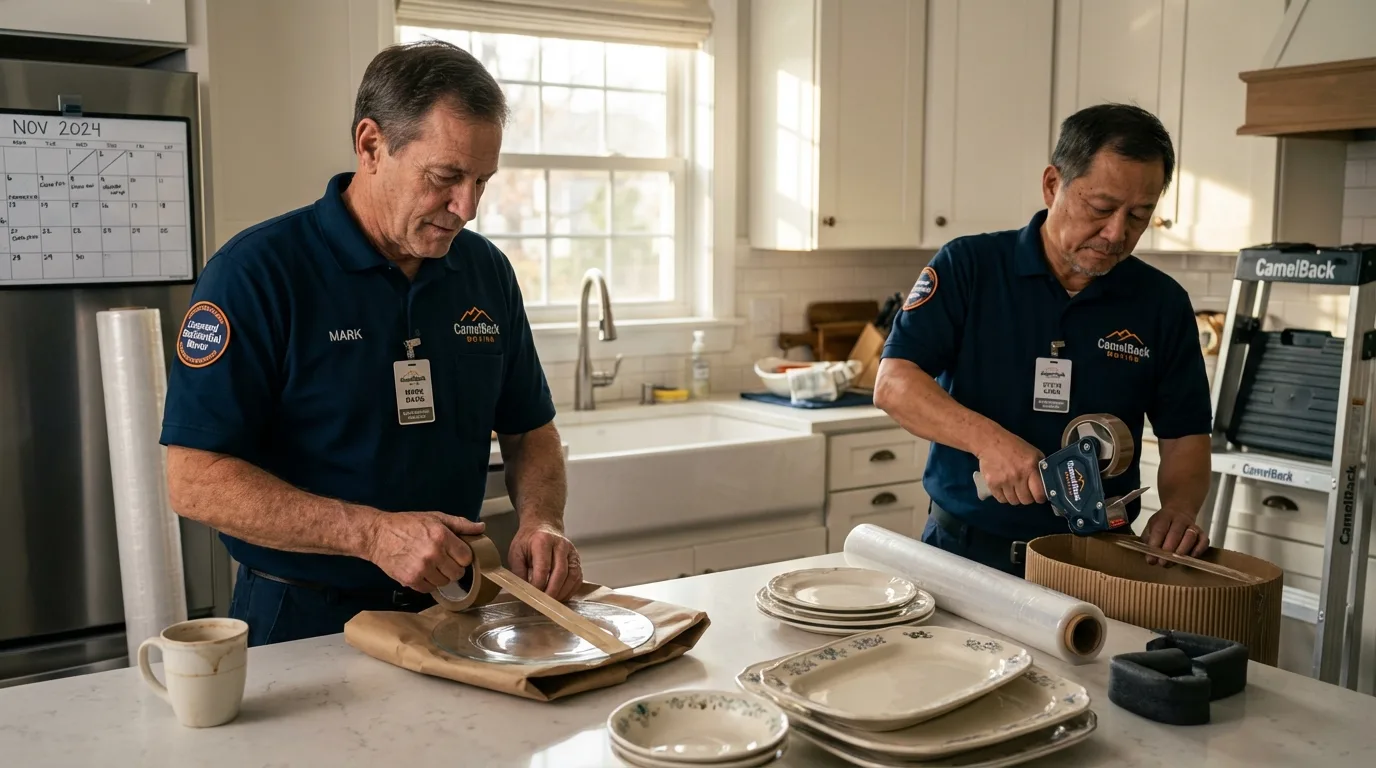 Professional crew packing kitchen dishware in Clayton, NJ